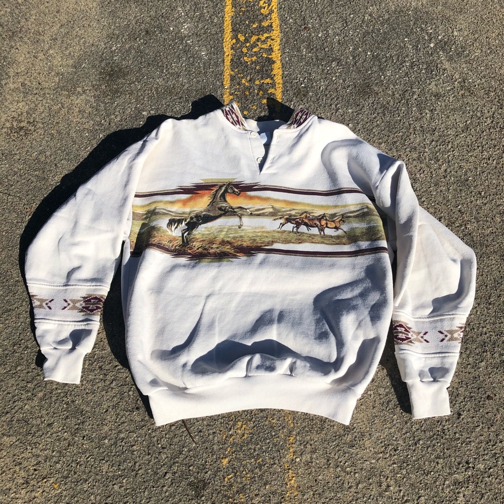 Vintage 90s Horses Aztec Print crewneck sweatshirt